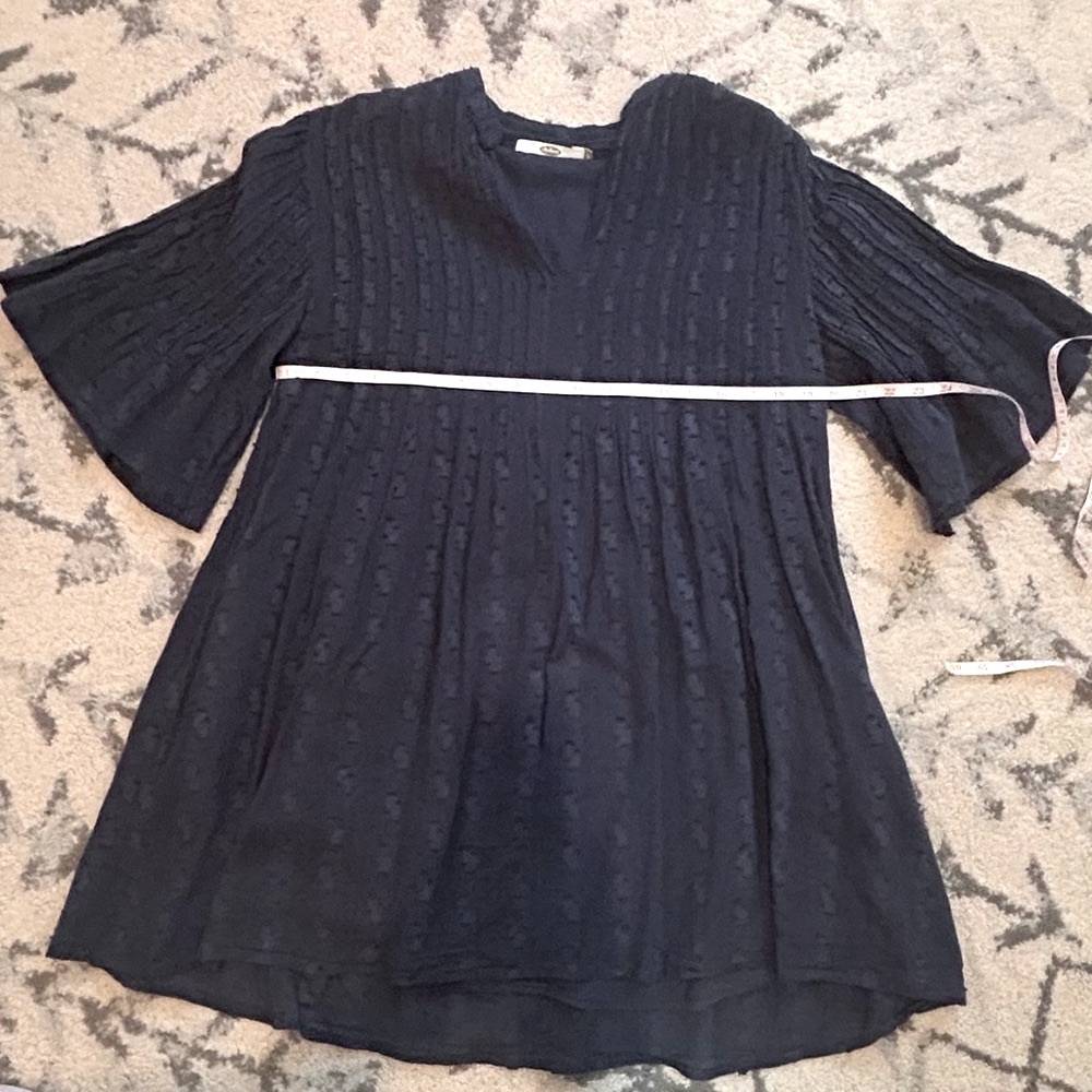 Dolma 100% Cotton Navy Tunic. Lined. Pintucked Bib. Small.